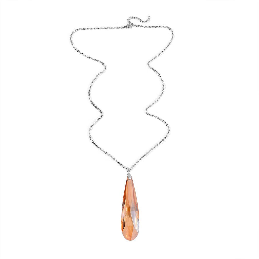 Set of 2 - Champagne Austrian Crystal Pendant with Chain (Size 23-2 Inch Ext.)