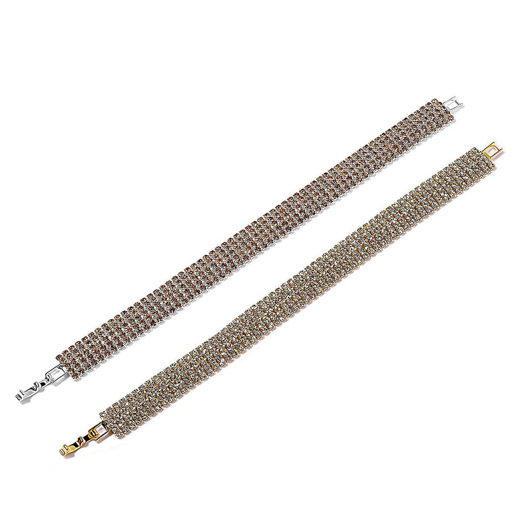 Set of 2 - Champagne Crystal  & White Crystal Bracelet (Size -  7.5)