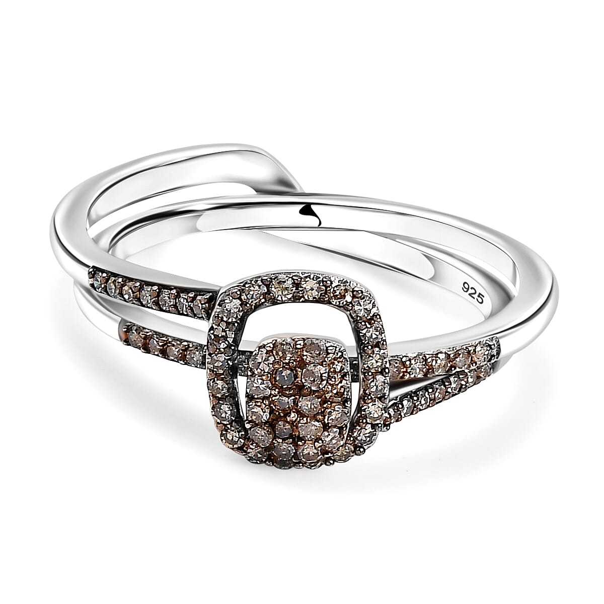 Set of 2 - Champagne Diamond Band Ring in 18K Vermeil Rose Gold Plated Sterling Silver 4324614 0