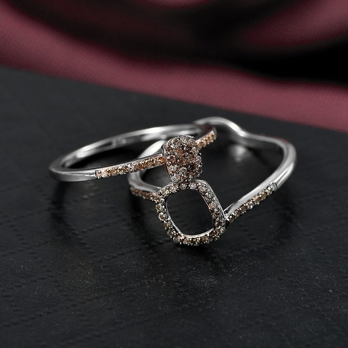 Set of 2 - Champagne Diamond Band Ring in 18K Vermeil Rose Gold Plated Sterling Silver 4324614 2