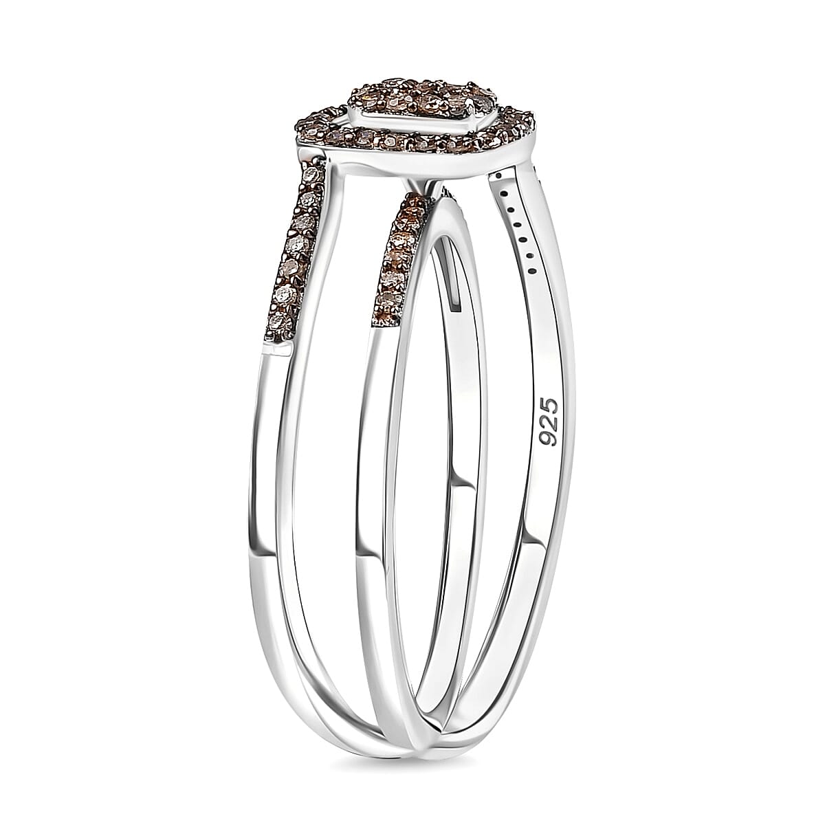 Set of 2 - Champagne Diamond Band Ring in 18K Vermeil Rose Gold Plated Sterling Silver 4324614 4
