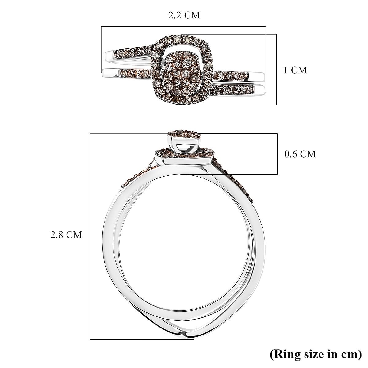 Set of 2 - Champagne Diamond Band Ring in 18K Vermeil Rose Gold Plated Sterling Silver 4324614 6