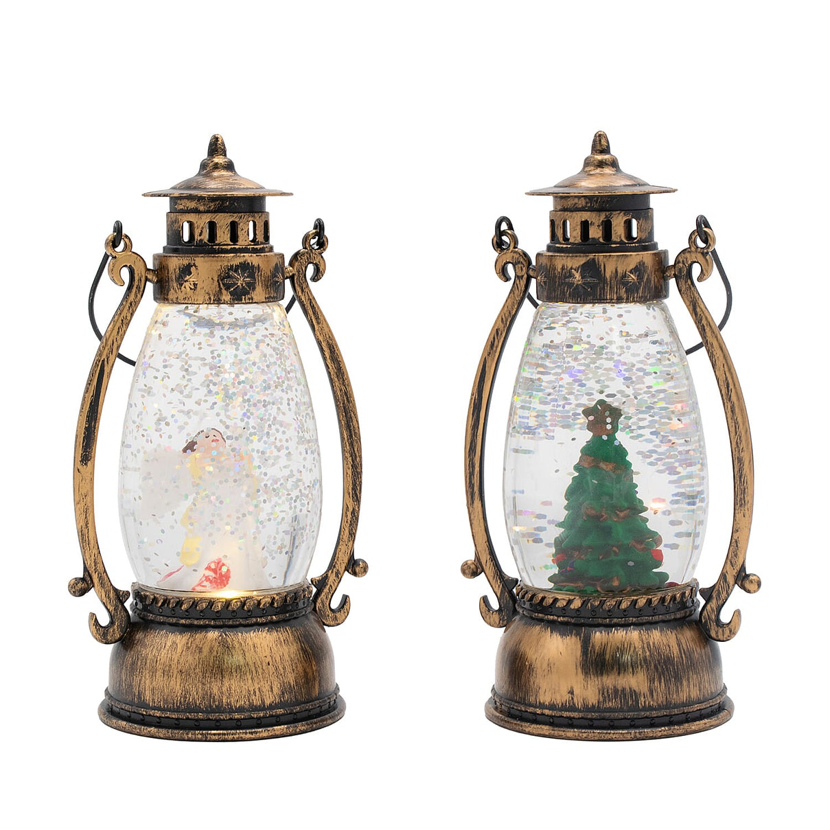 Set of 2 Christmas Tree Scene Light Up Lantern - Brown 7552007 0