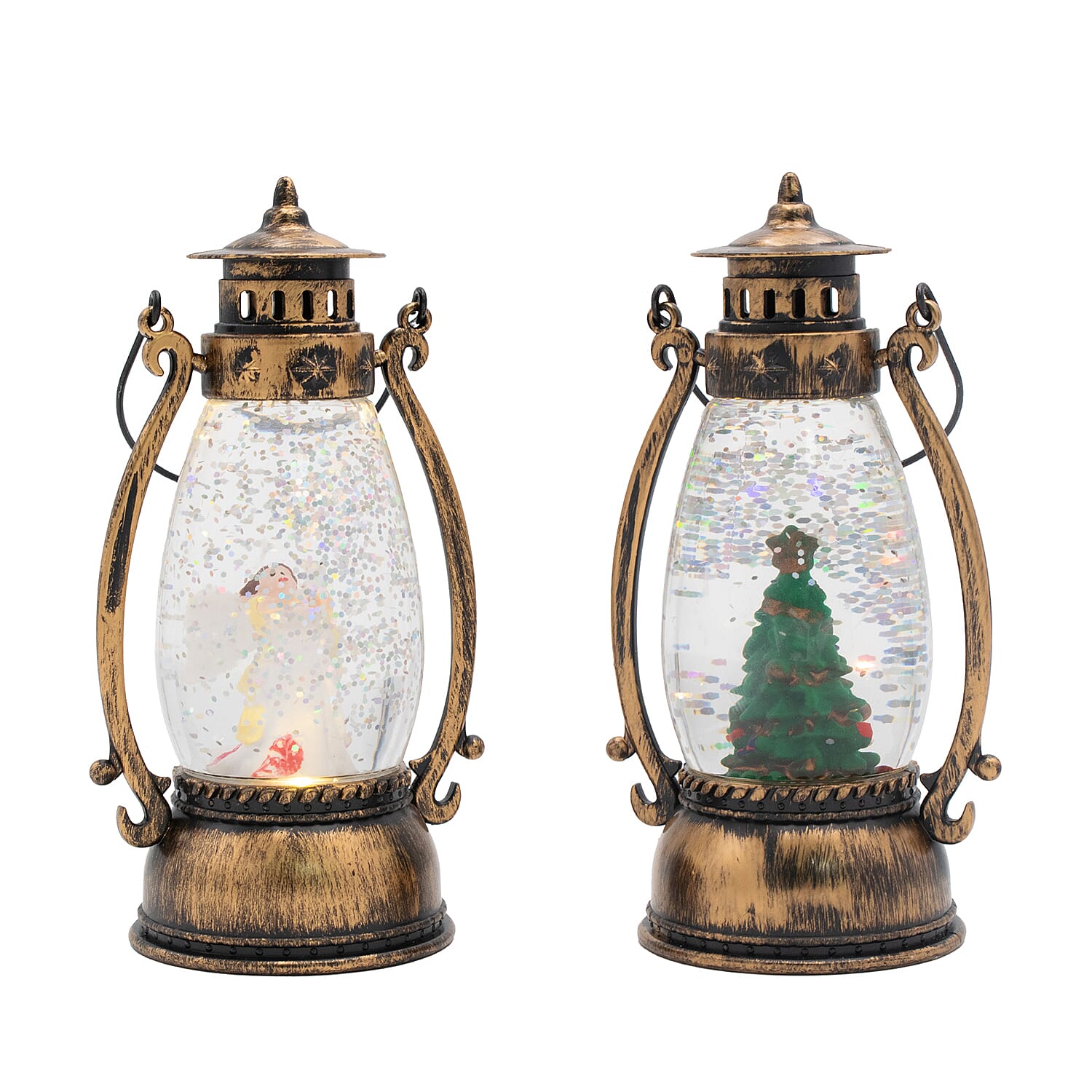 Set of 2 Christmas Tree Scene Light Up Lantern - Brown 7552007 0