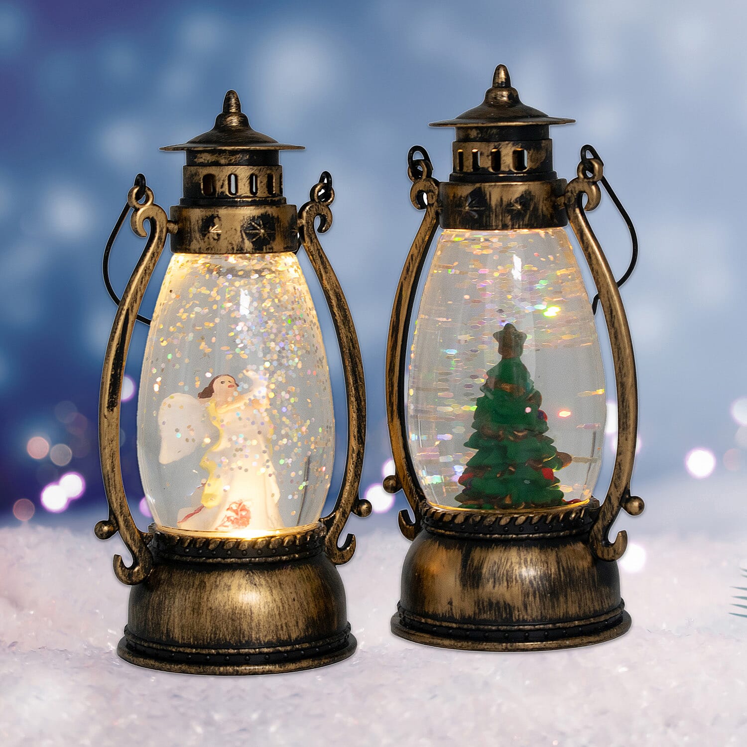 Set of 2 Christmas Tree Scene Light Up Lantern - Brown 7552007 1