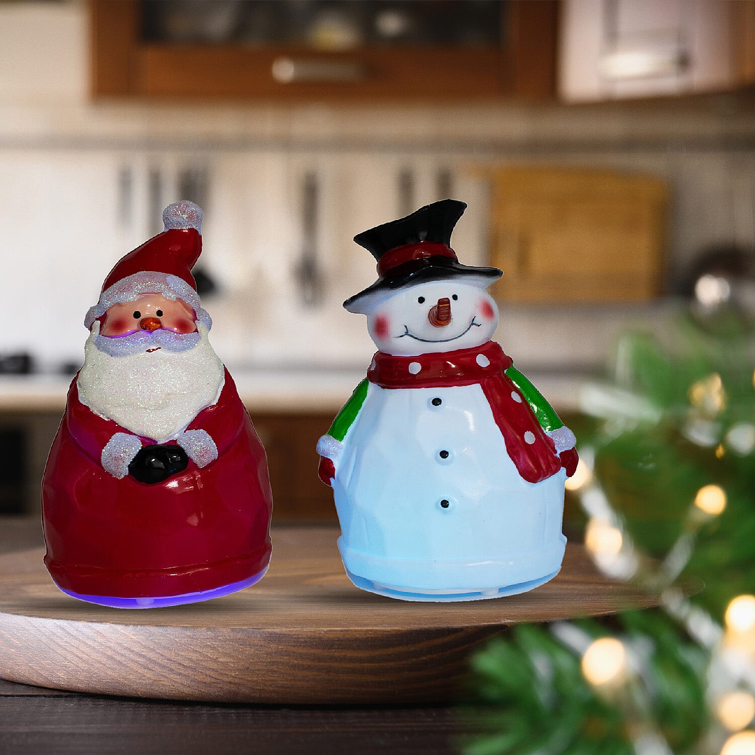 Set of 2 Colour Changing Santa and Snowman Christmas Decorations - Red &amp; White 7552044 2