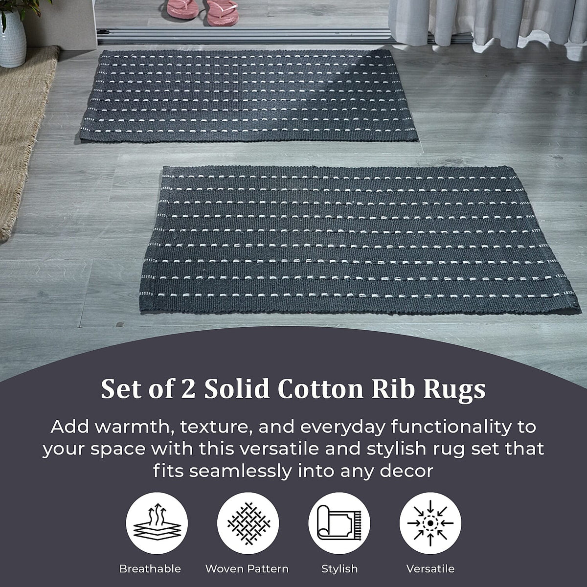 Set of 2 - Cotton Rugs- Door Mat (Size 50x80cm) - Grey 7952506 2