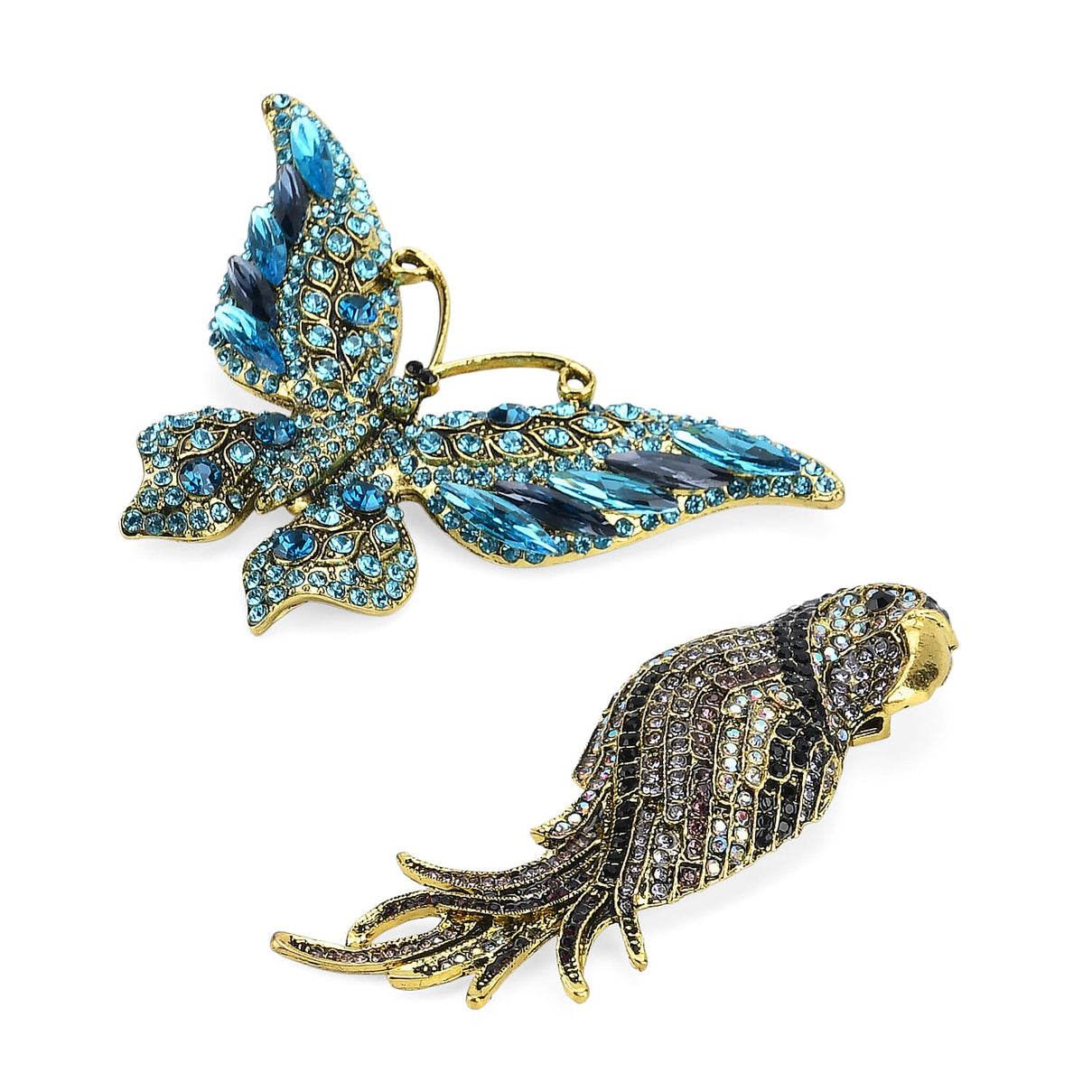 Set of 2 Parrot &amp; Butterfly Crystal Brooches - Multi Colour 8228198 3