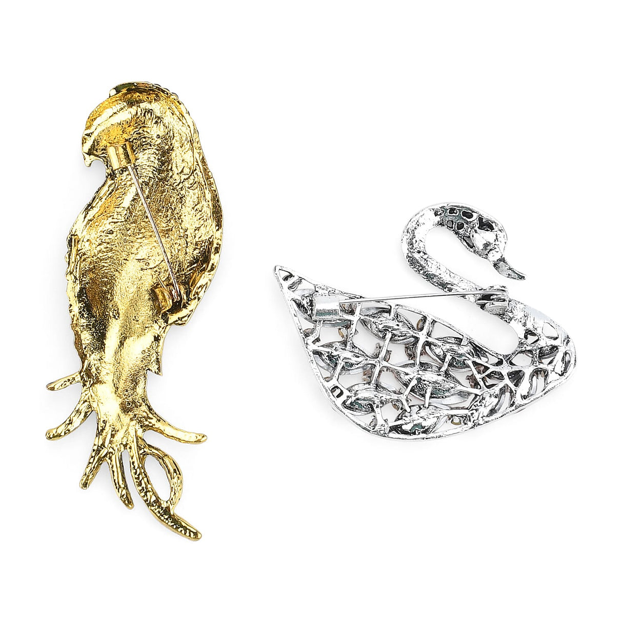 Set of 2 Swan &amp; Parrot Crystal Brooches - Multi Colour 8228109 4