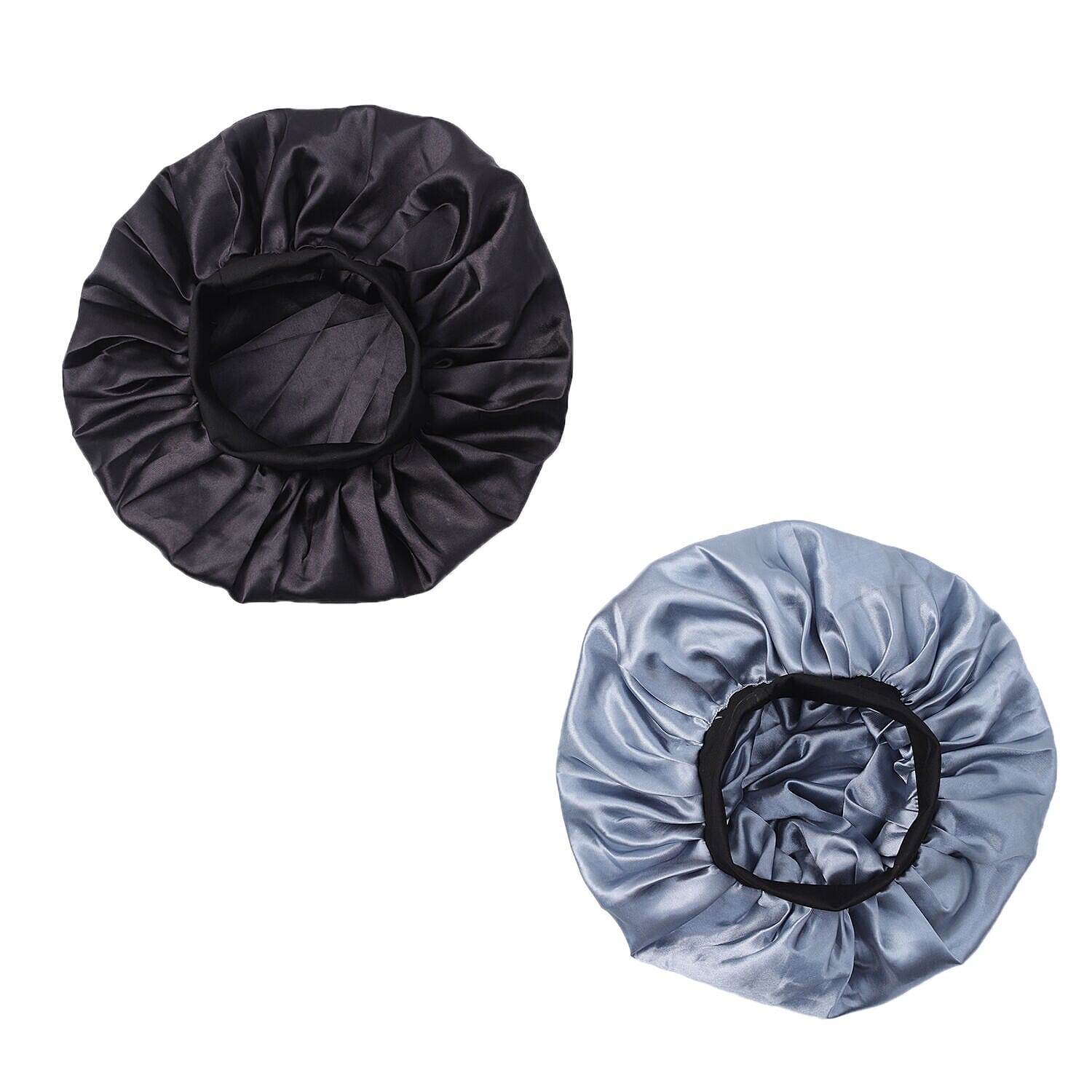 Set of 2 Double Layered Beauty Hair Bonnets (Size 21 Dia Cm) - Black &amp; Silver 7196303 0