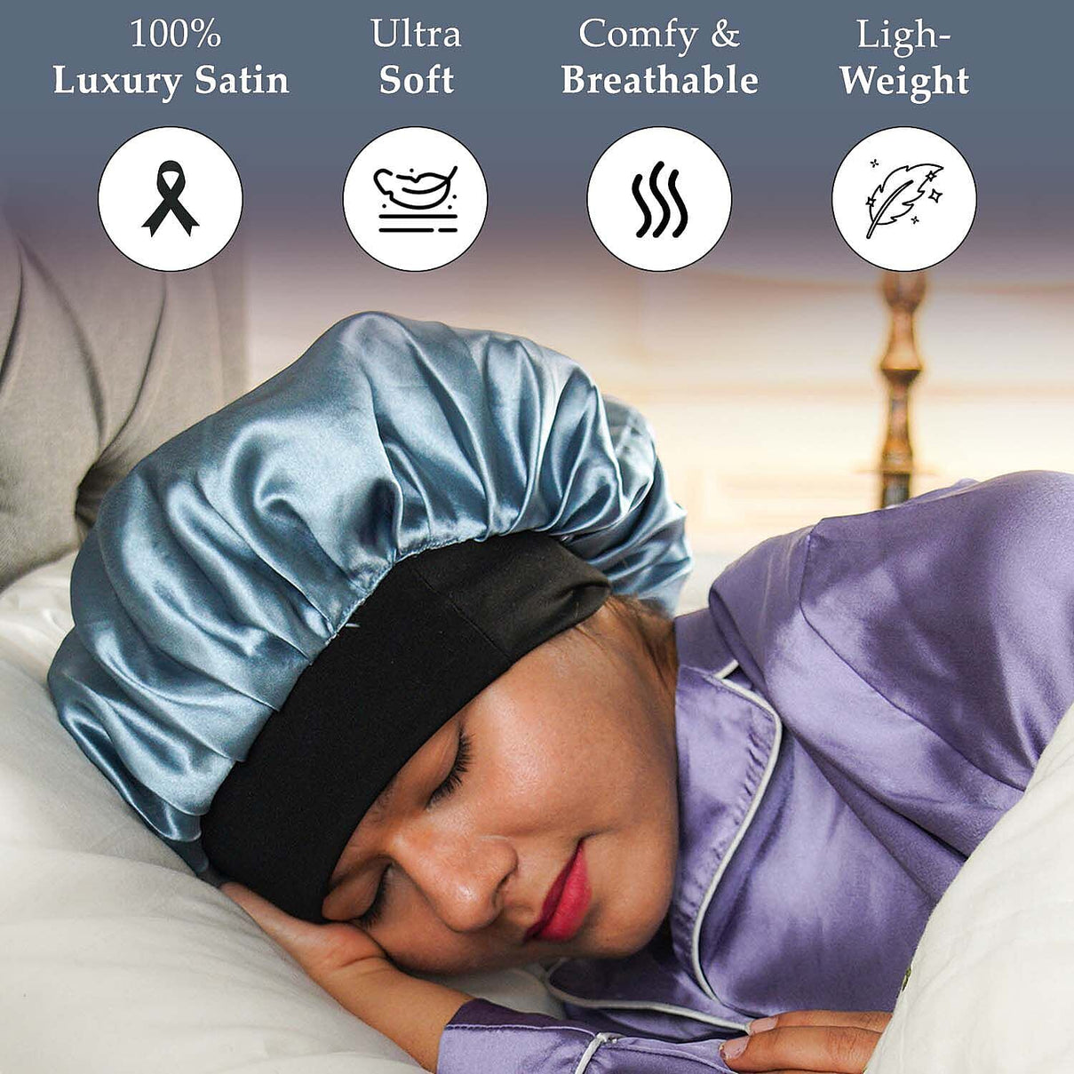Set of 2 Double Layered Beauty Hair Bonnets (Size 21 Dia Cm) - Black &amp; Silver 7196303 2