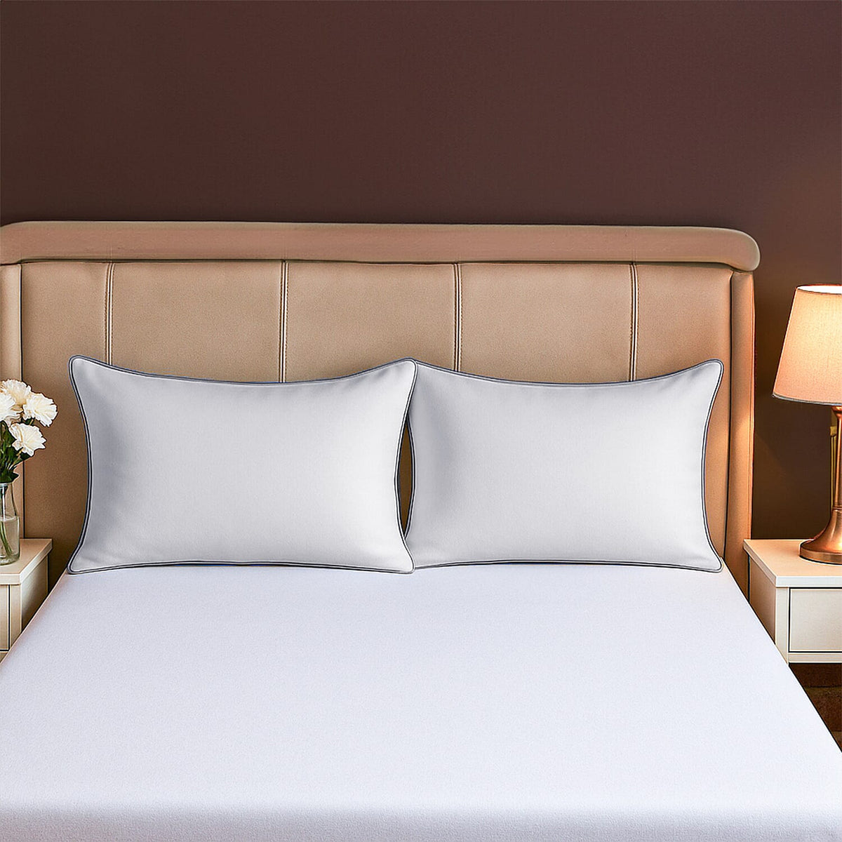 Set of 2 - Down Alternative Pillow Cover with Silver Piping and Zipper Closure 3889991 0