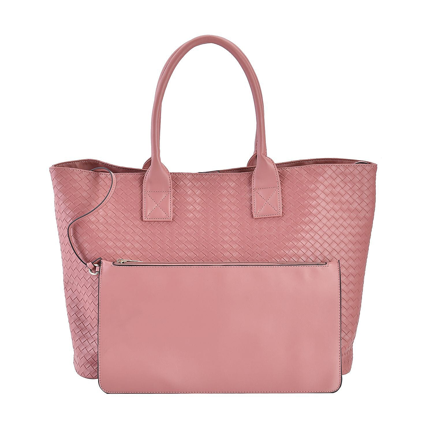 Designer Inspired - Embossed Weave Tote Bag and a Detachable  Pouch - Pink 7208957 0