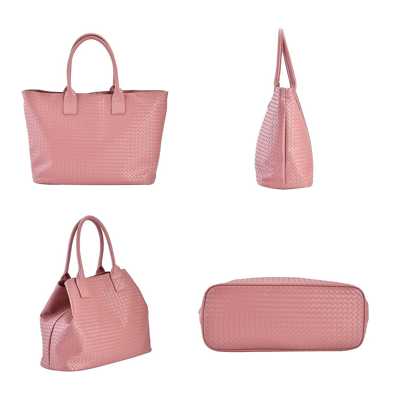 Designer Inspired - Embossed Weave Tote Bag and a Detachable  Pouch - Pink 7208957 3