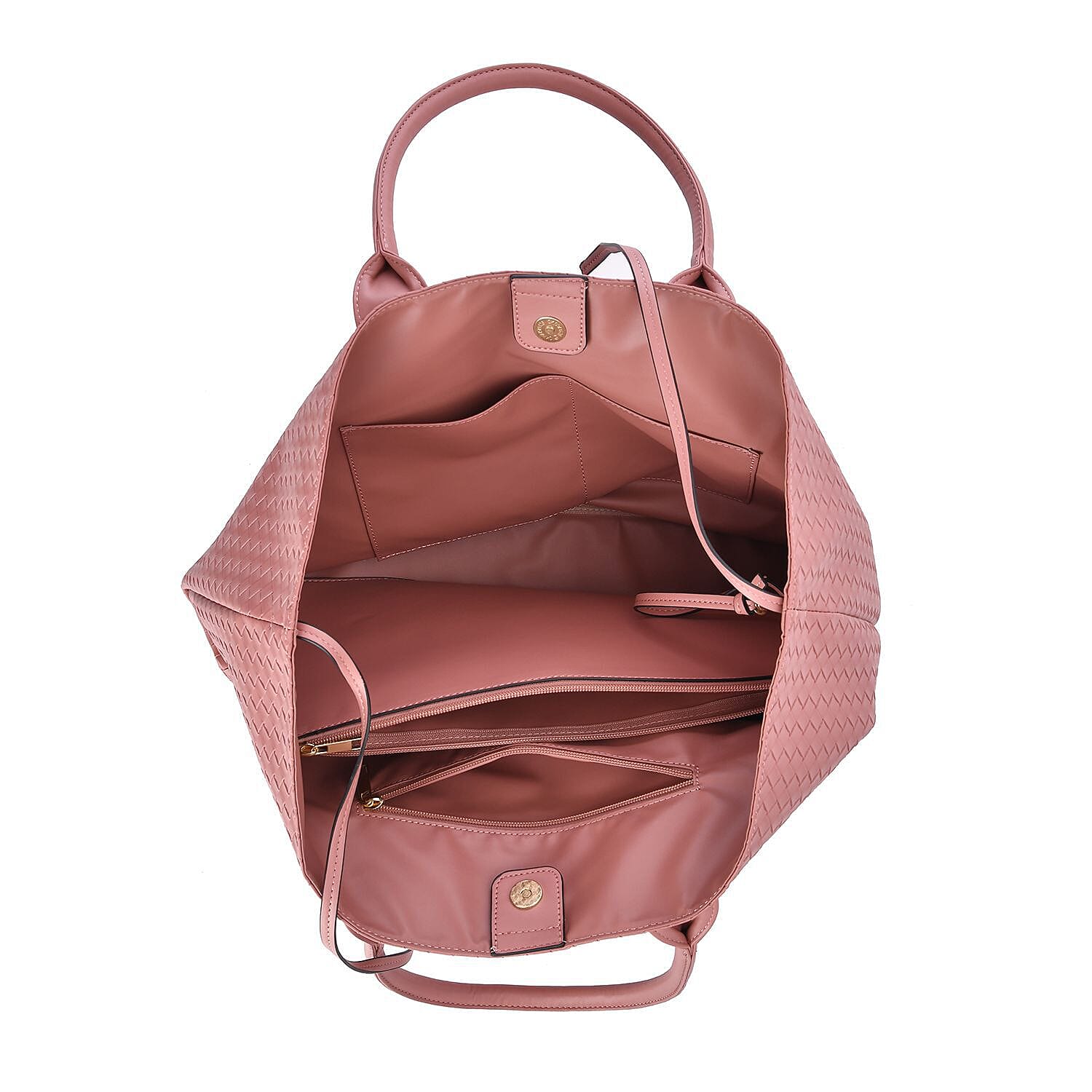 Designer Inspired - Embossed Weave Tote Bag and a Detachable  Pouch - Pink 7208957 7