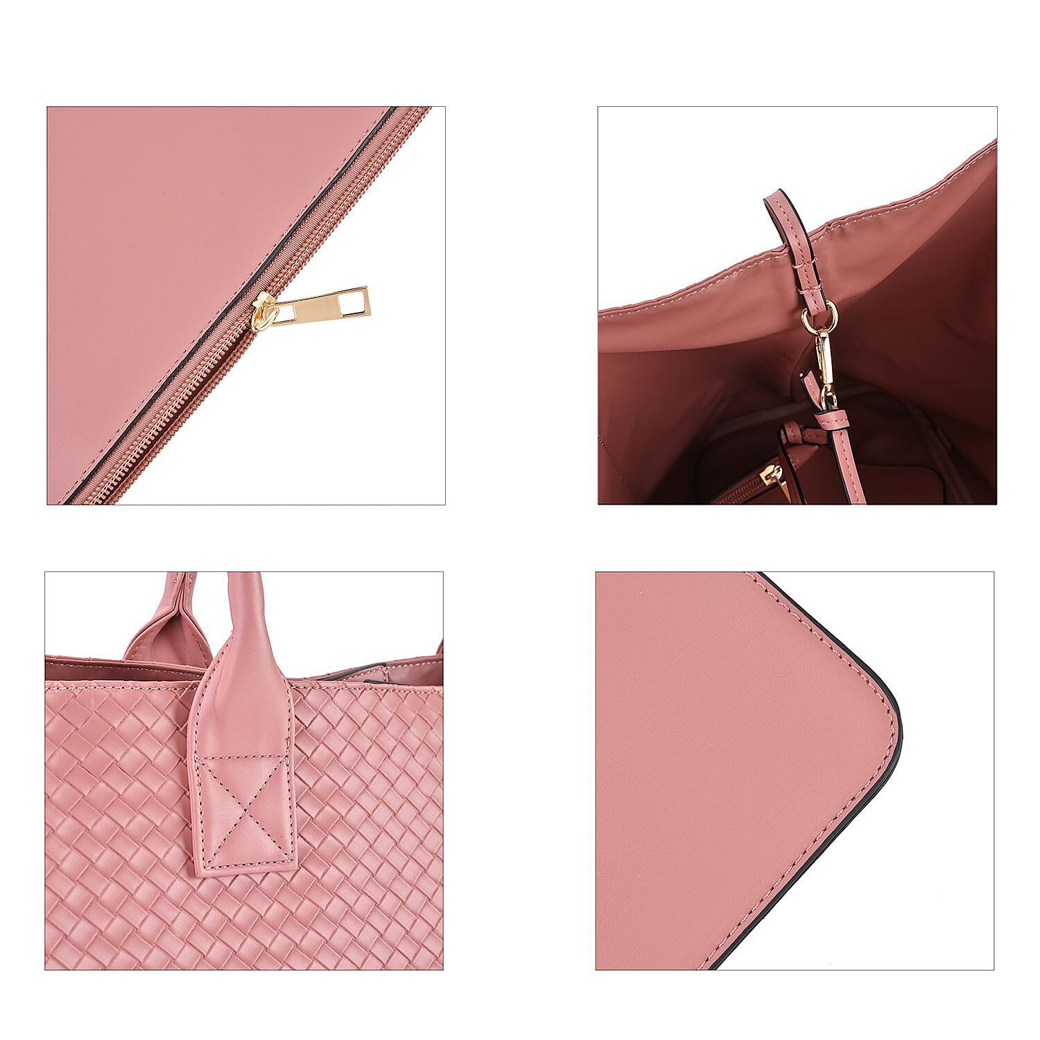 Designer Inspired - Embossed Weave Tote Bag and a Detachable  Pouch - Pink 7208957 8