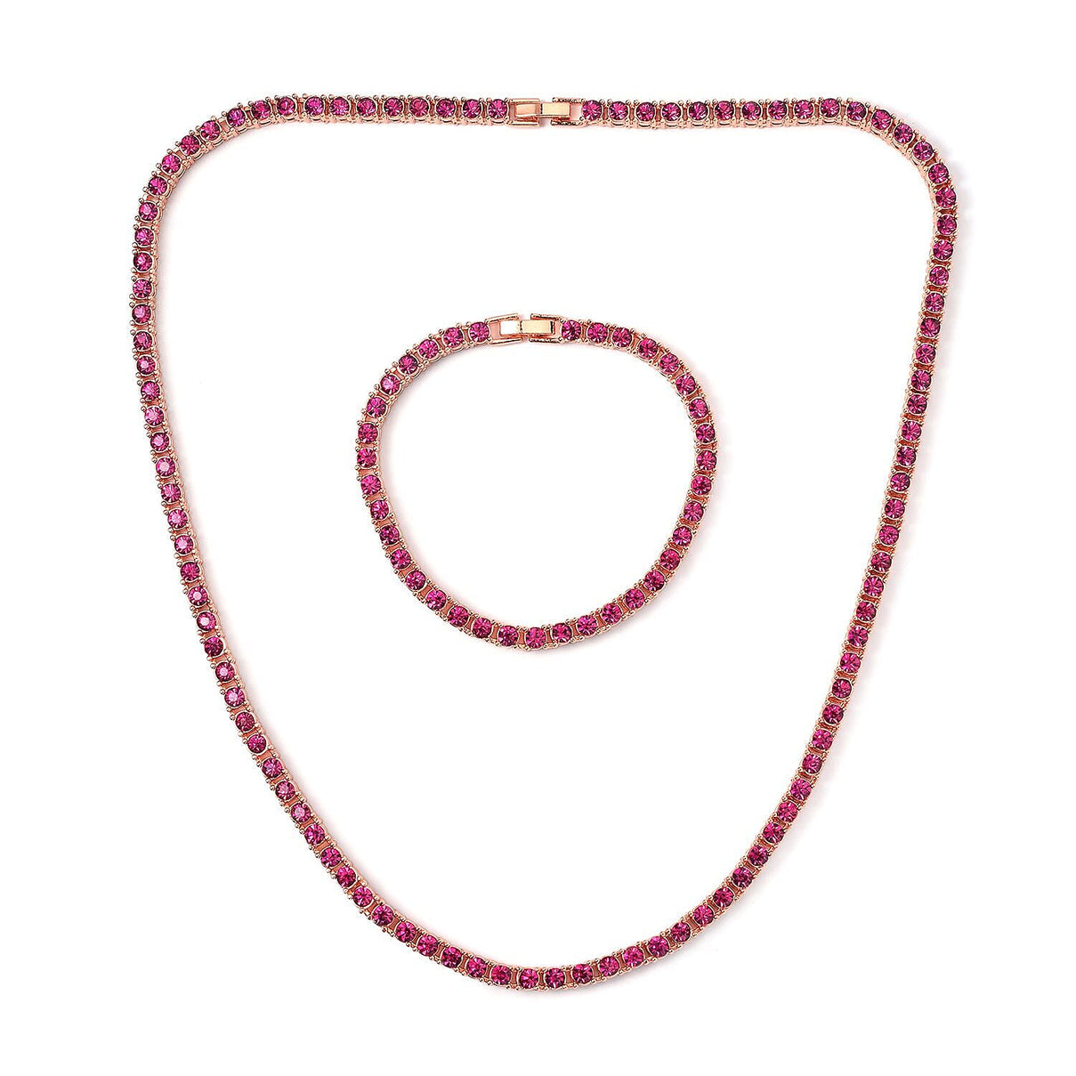 Set of 2 - Fuchsia Crystal Necklace (Size - 20) &amp; Tennis Bracelet (Size - 7.5) in Rose Gold Tone 4468568 0