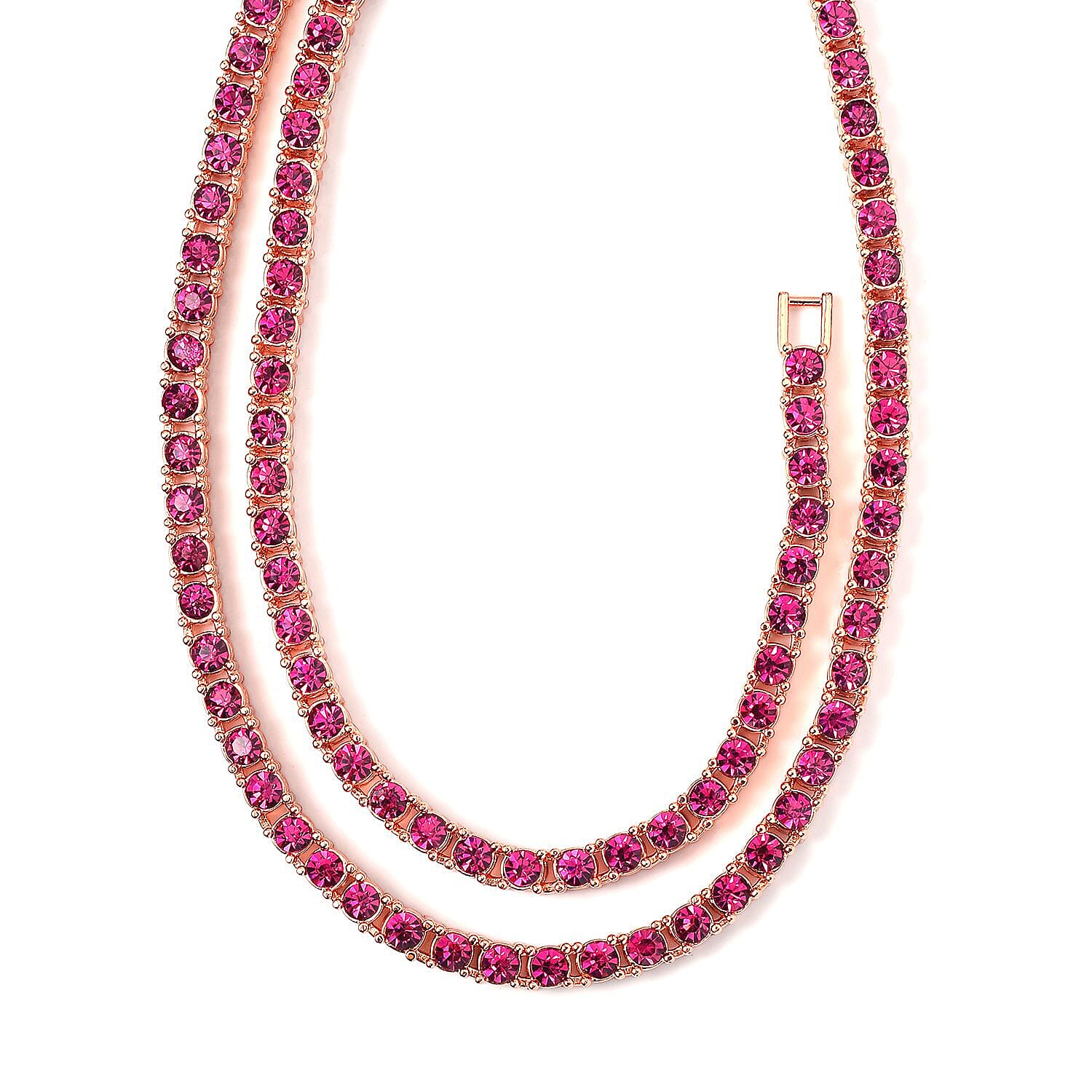 Set of 2 - Fuchsia Crystal Necklace (Size - 20) &amp; Tennis Bracelet (Size - 7.5) in Rose Gold Tone 4468568 4