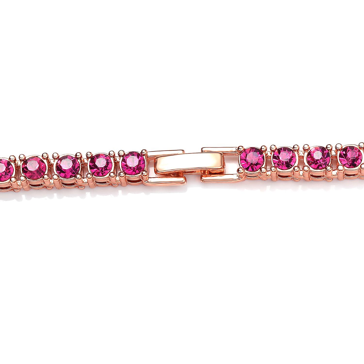 Set of 2 - Fuchsia Crystal Necklace (Size - 20) &amp; Tennis Bracelet (Size - 7.5) in Rose Gold Tone 4468568 5