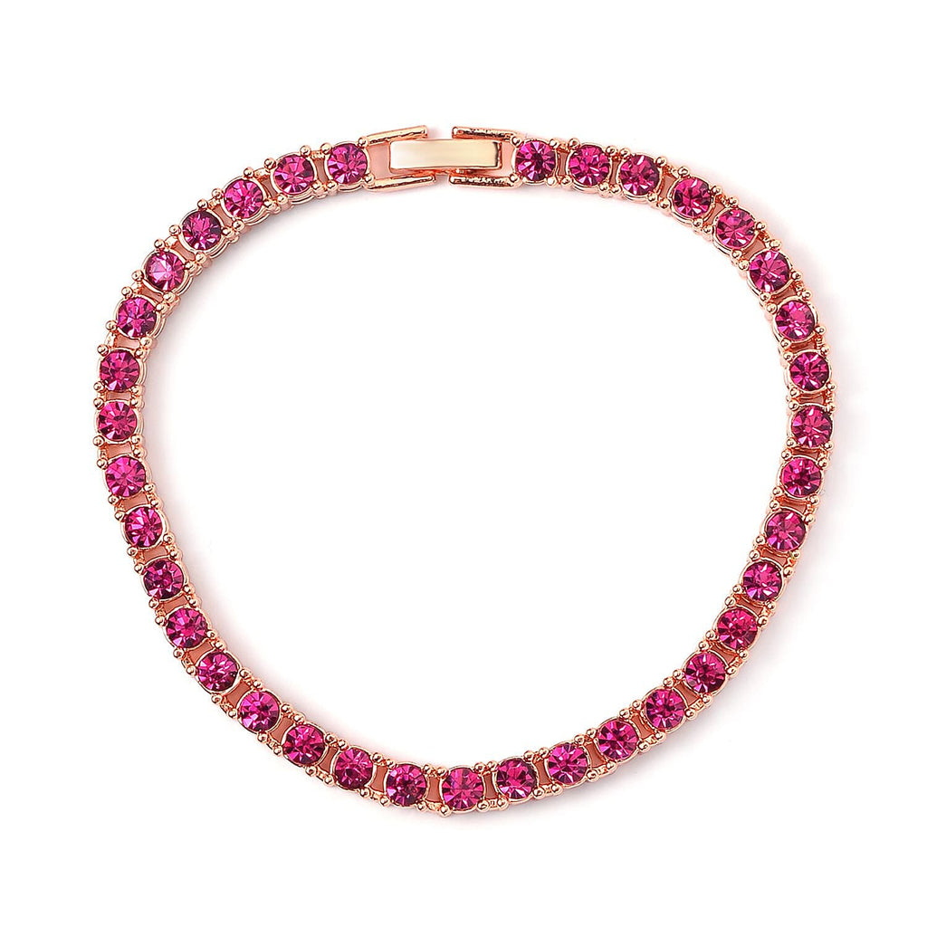 Set of 2 - Fuchsia Crystal Necklace (Size - 20) & Tennis Bracelet (Size - 7.5) in Rose Gold Tone
