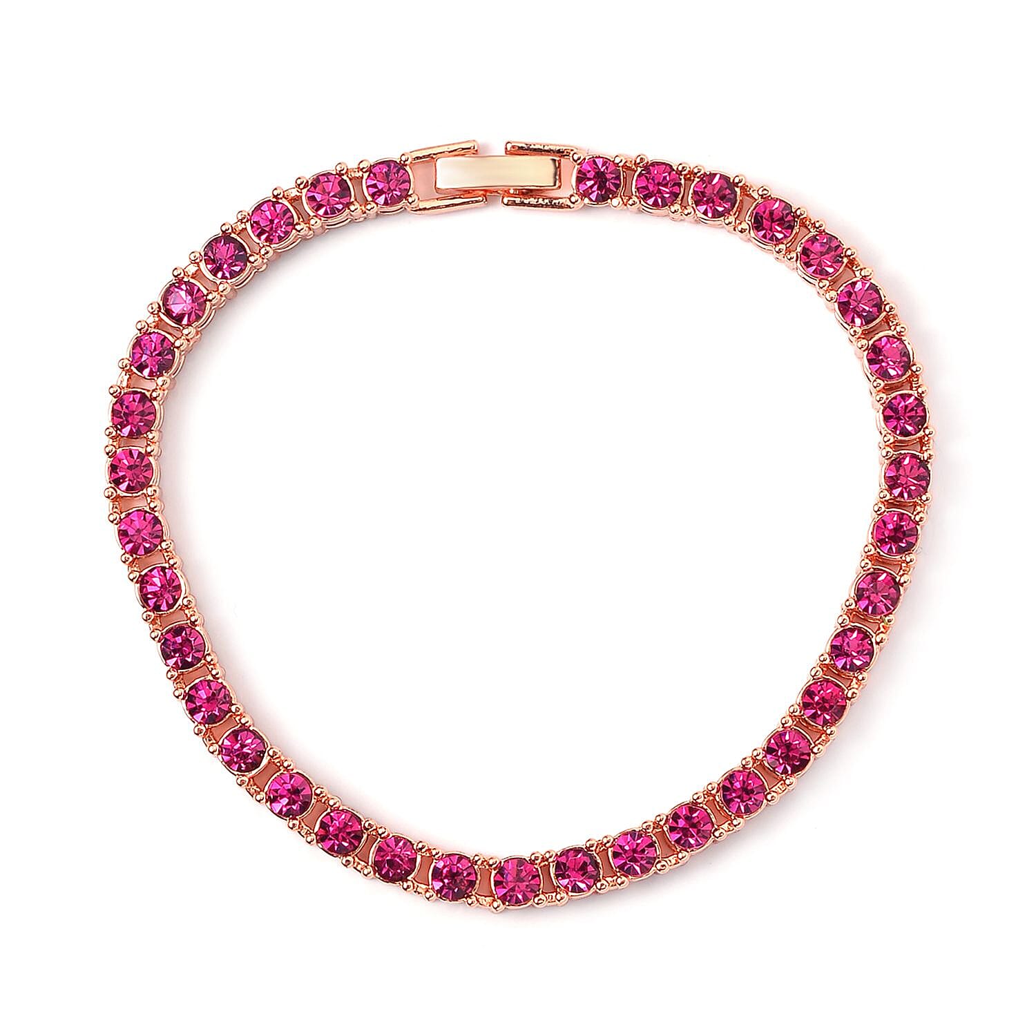 Set of 2 - Fuchsia Crystal Necklace (Size - 20) &amp; Tennis Bracelet (Size - 7.5) in Rose Gold Tone 4468568 6