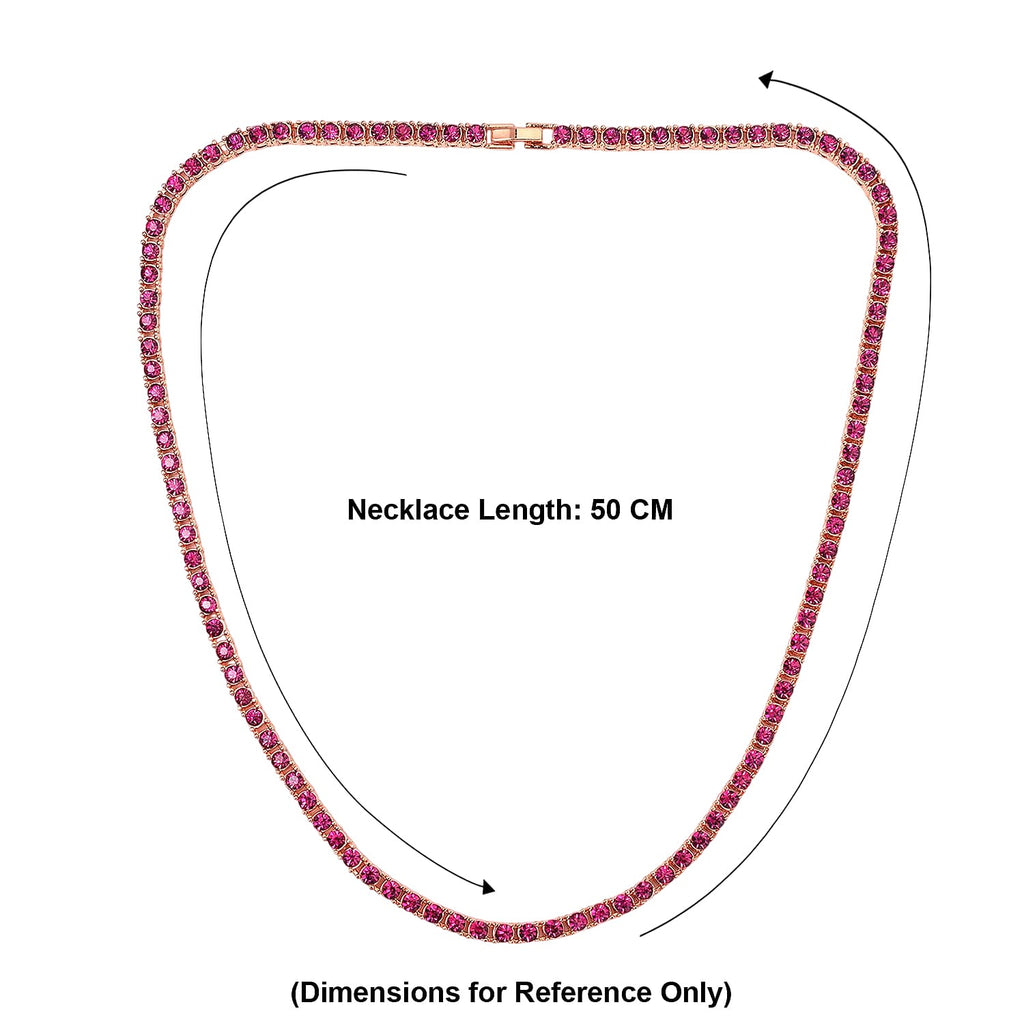 Set of 2 - Fuchsia Crystal Necklace (Size - 20) & Tennis Bracelet (Size - 7.5) in Rose Gold Tone