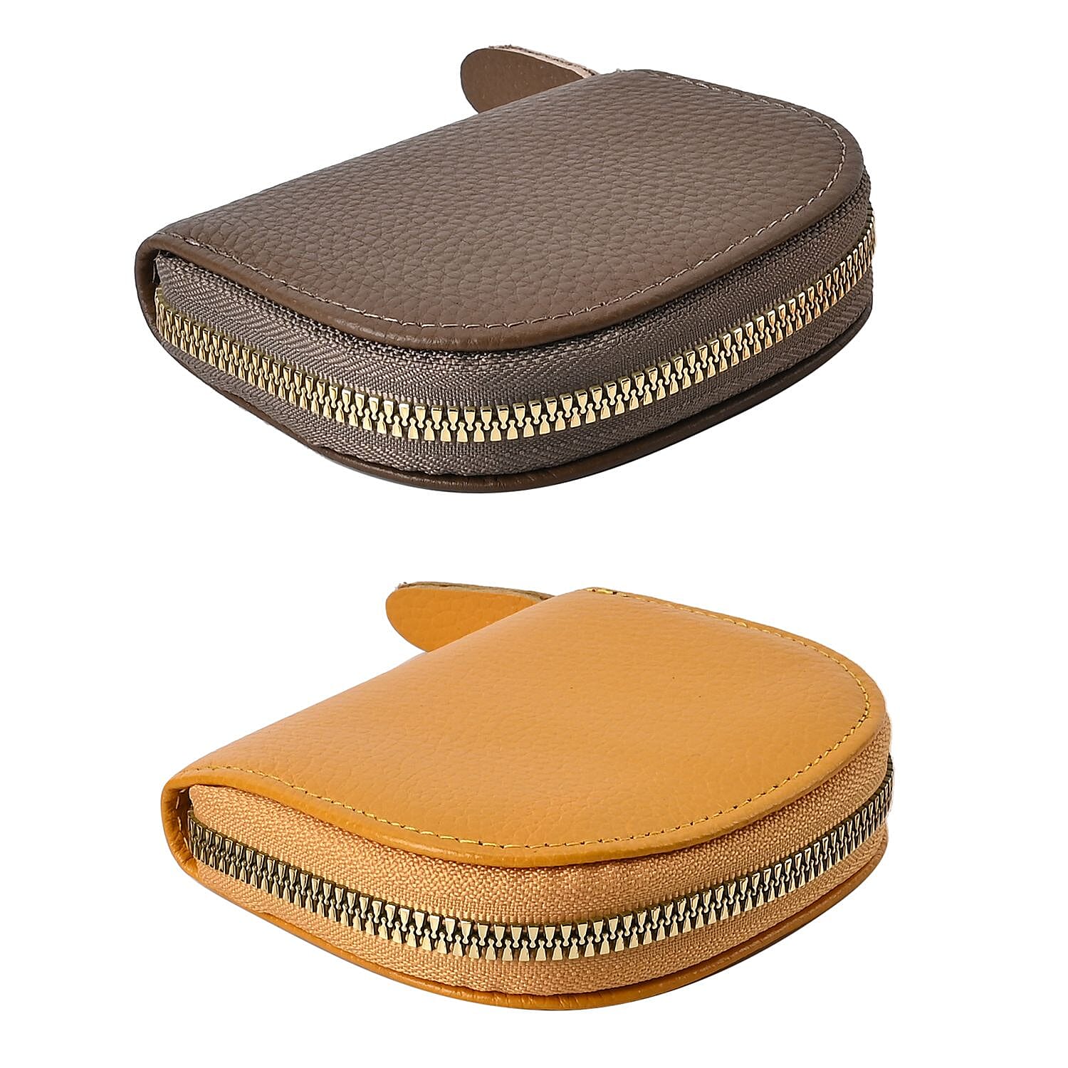 Set of 2 Genuine Leather Card Wallet with RFID Blocking &amp; 10 Card Slots - Yellow &amp; Khaki 7618270 2