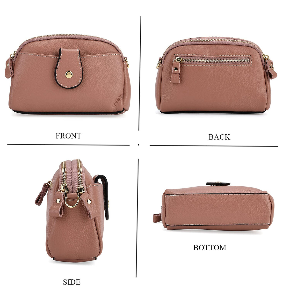 Set of 2 Genuine Leather Crossbody Bag &amp; RFID Card Wallet - Dusty Pink 8207541 4