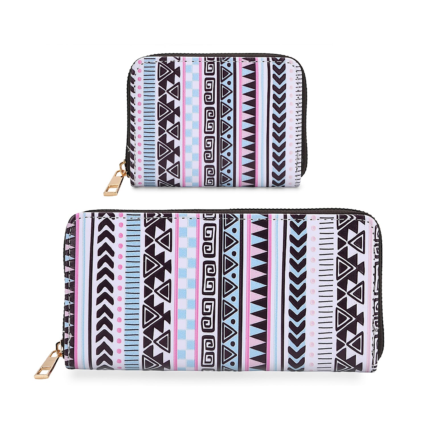 Set of 2- Geometric Print Zip-Around Wallet &amp; Purse 8131923 0