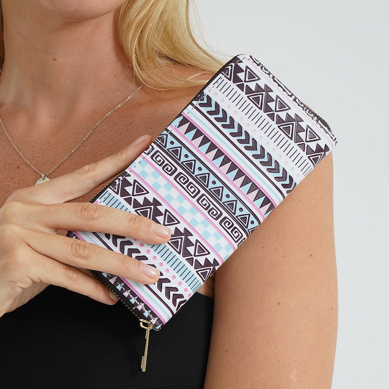 Set of 2- Geometric Print Zip-Around Wallet &amp; Purse 8131923 3
