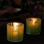 Set of 2 - Glass Candle Holder (Size 7cm) - Green