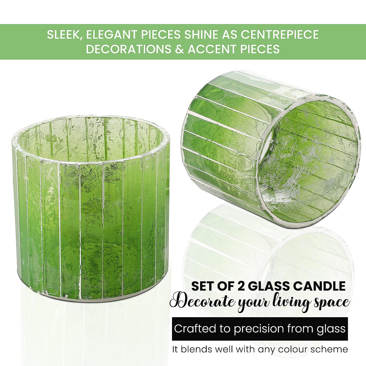 Set of 2 - Glass Candle Holder (Size 7cm) - Green 7326036 3