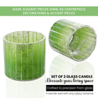 Set of 2 - Glass Candle Holder (Size 7cm) - Green