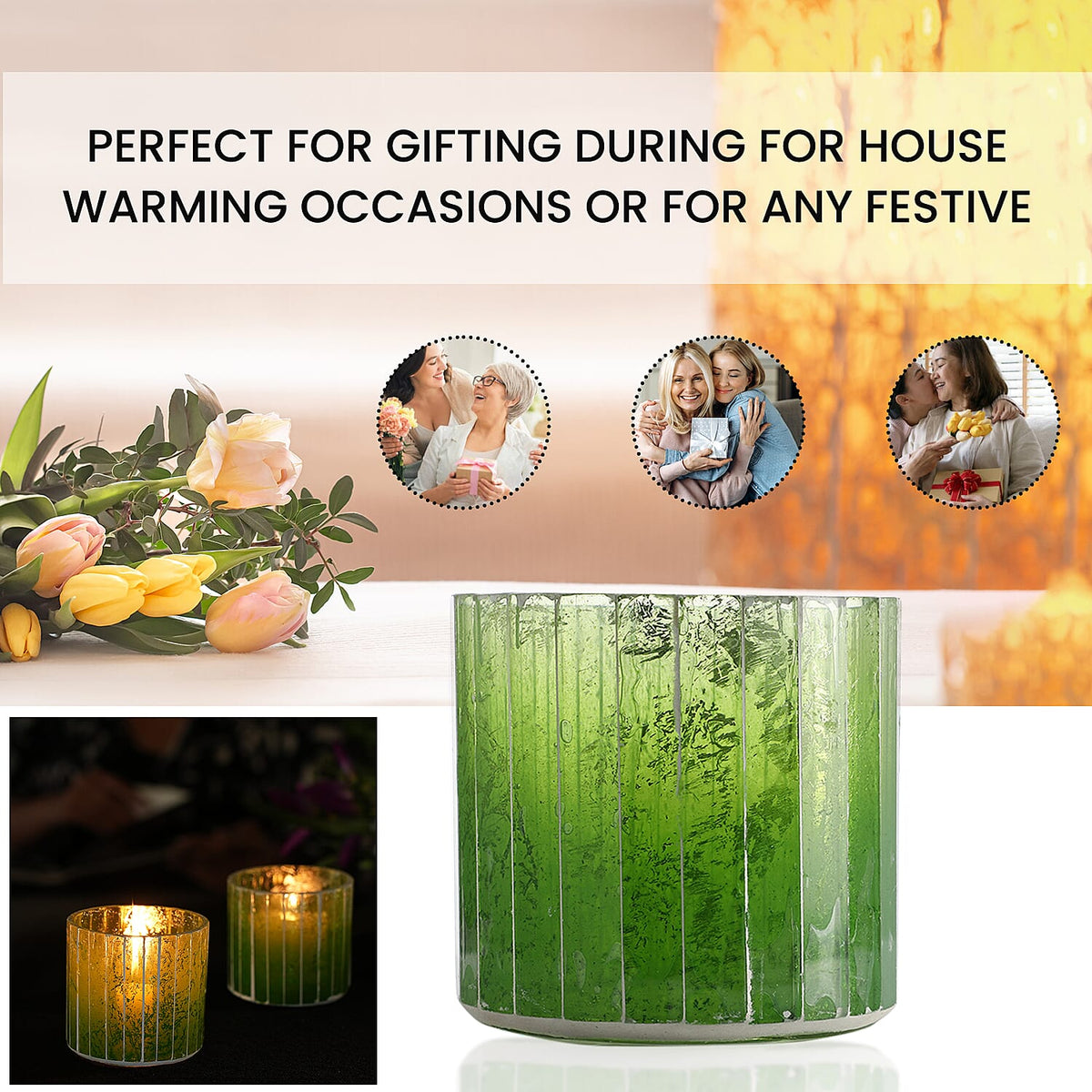 Set of 2 - Glass Candle Holder (Size 7cm) - Green 7326036 5