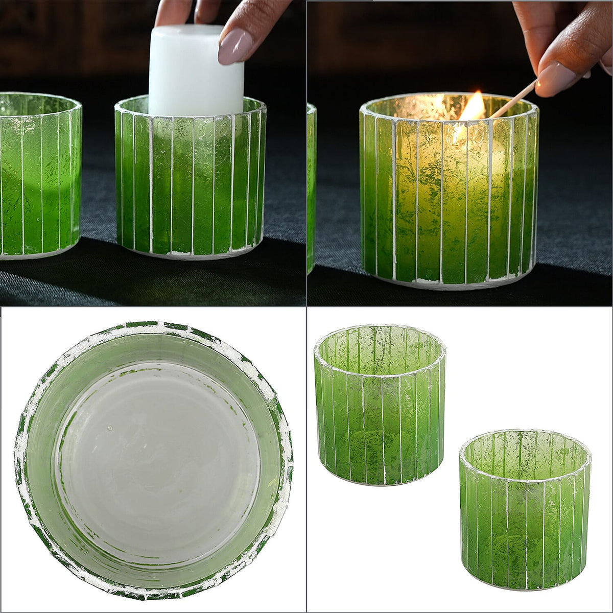 Set of 2 - Glass Candle Holder (Size 7cm) - Green 7326036 7