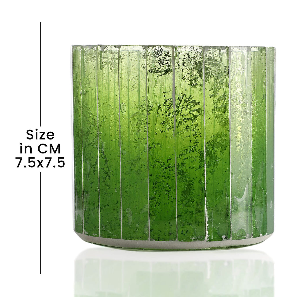 Set of 2 - Glass Candle Holder (Size 7cm) - Green