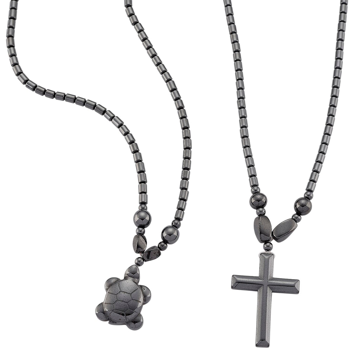 Set of 2 -  Hematite Cross &amp; Turtle Necklace (Size -25) in Silver Tone 448.50 Ct. 4434407 0