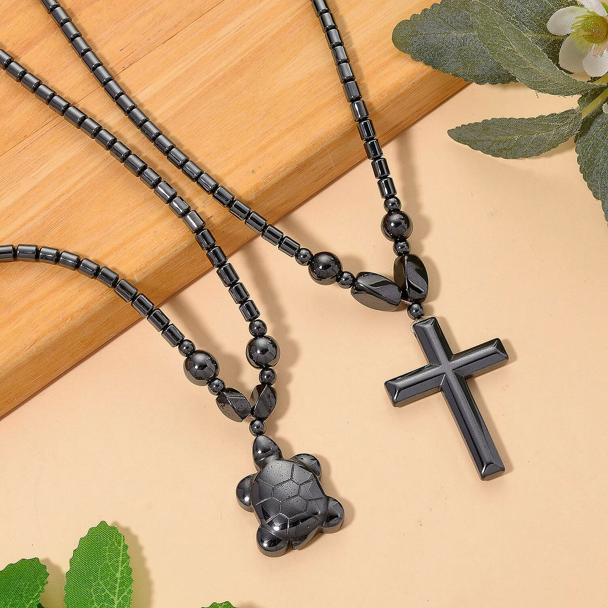 Set of 2 -  Hematite Cross &amp; Turtle Necklace (Size -25) in Silver Tone 448.50 Ct. 4434407 2