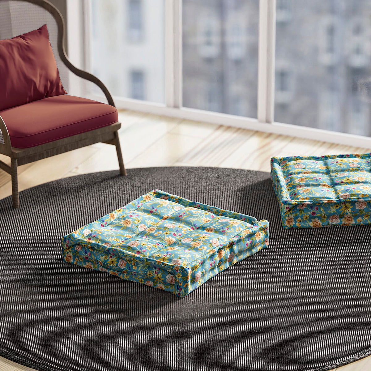 Set of 2 - Portable Outdoor Booster Cushion with Handle- Green and Multi 7253961 1