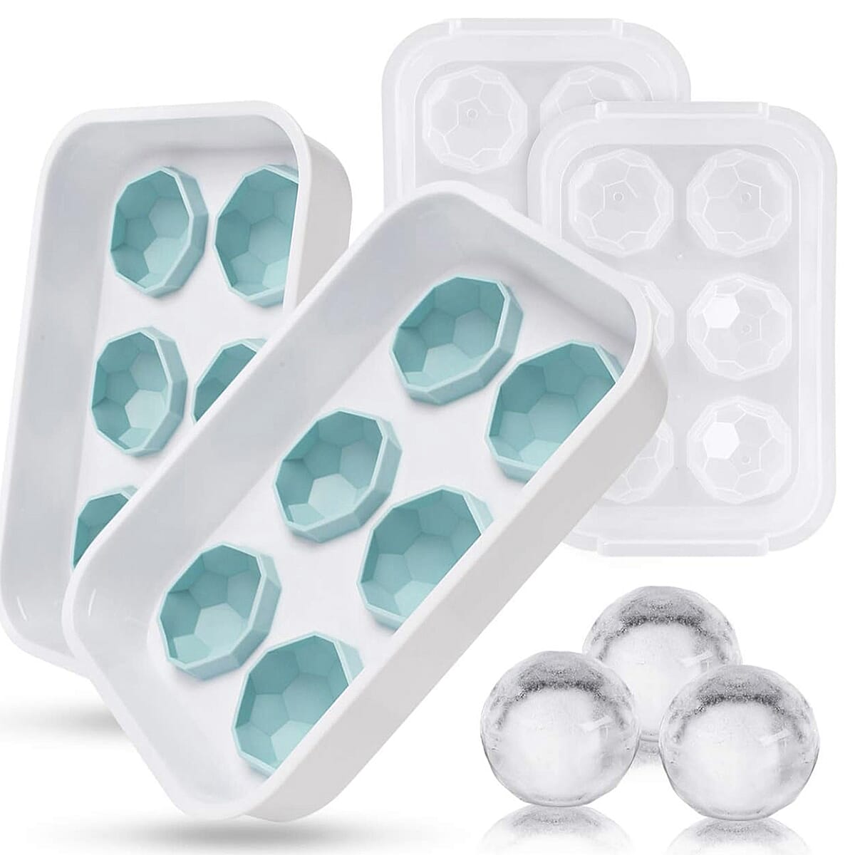 2 x Football Ice Cube Tray (Makes 12 Ice Cubes) (Size - 20x14cm) - Blue 7566132 7