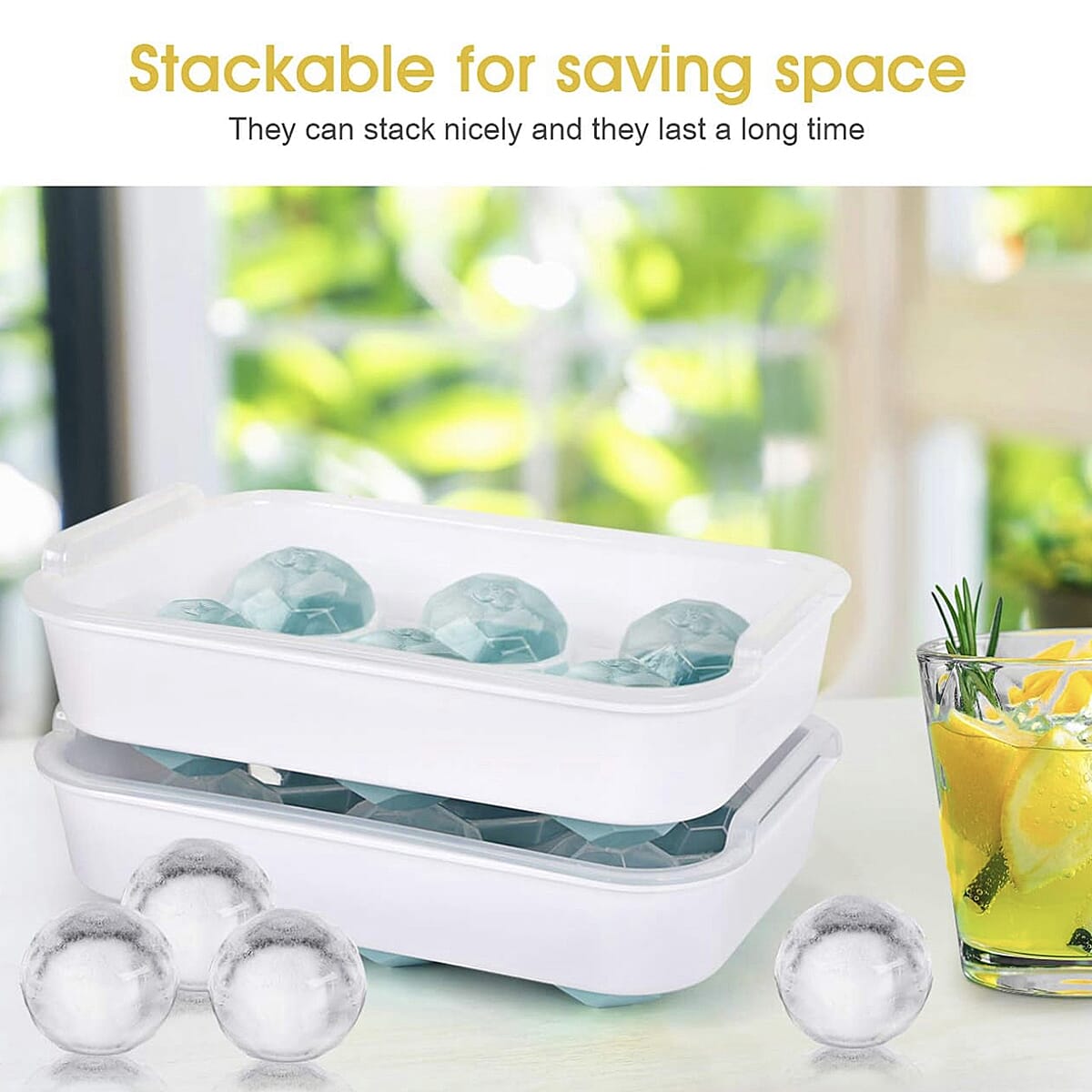 2 x Football Ice Cube Tray (Makes 12 Ice Cubes) (Size - 20x14cm) - Blue 7566132 9