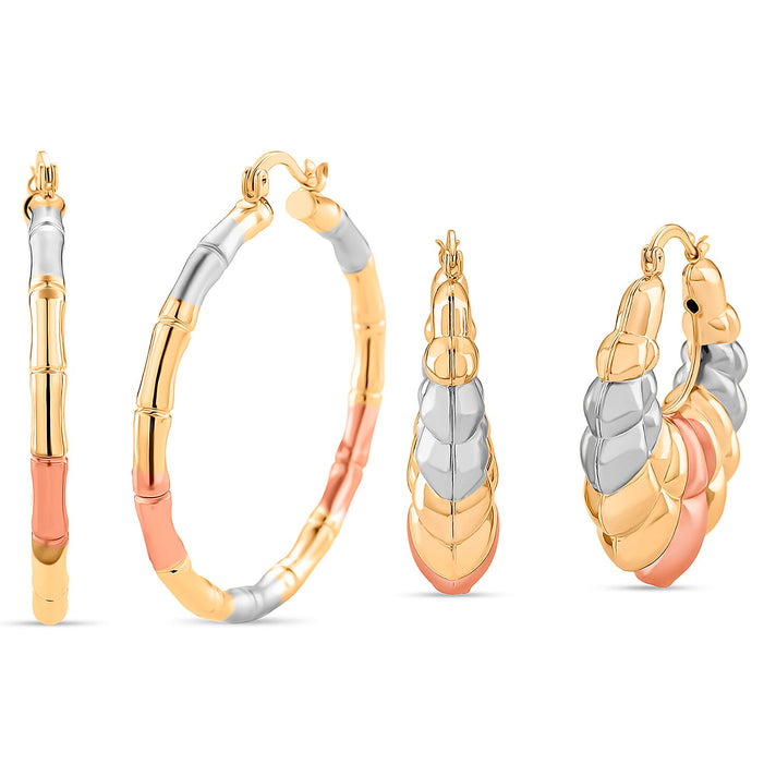Set of 2 - J &amp; Half Hoop Earring with Clasp in Tri Colour 4423847 1