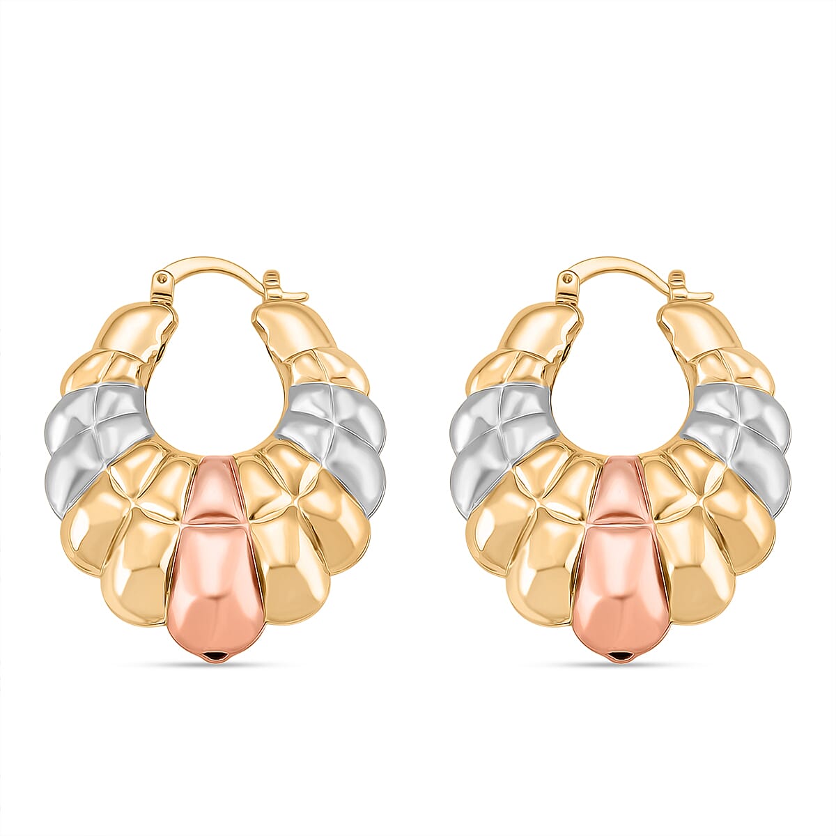 Set of 2 - J &amp; Half Hoop Earring with Clasp in Tri Colour 4423847 6