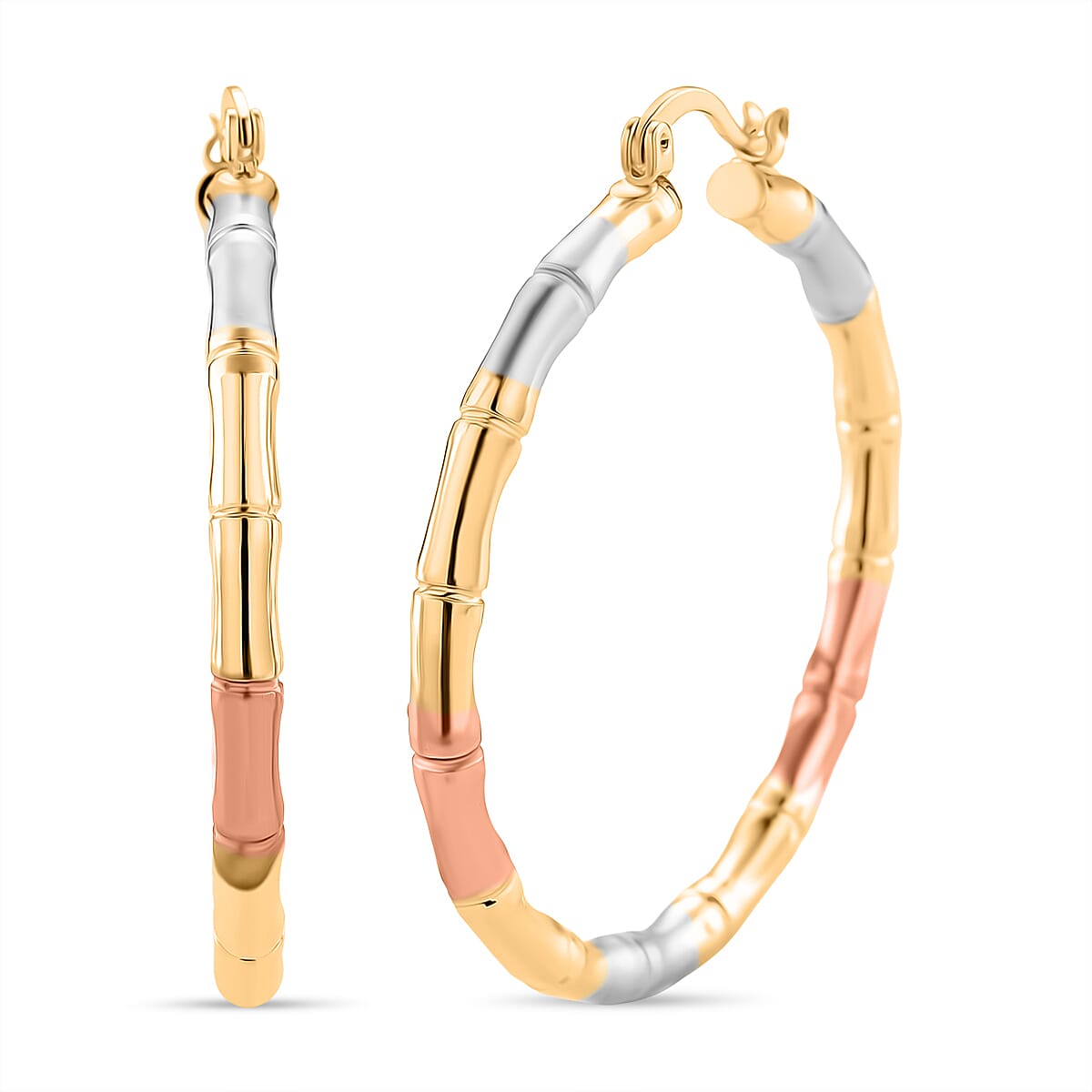 Set of 2 - J &amp; Half Hoop Earring with Clasp in Tri Colour 4423847 7