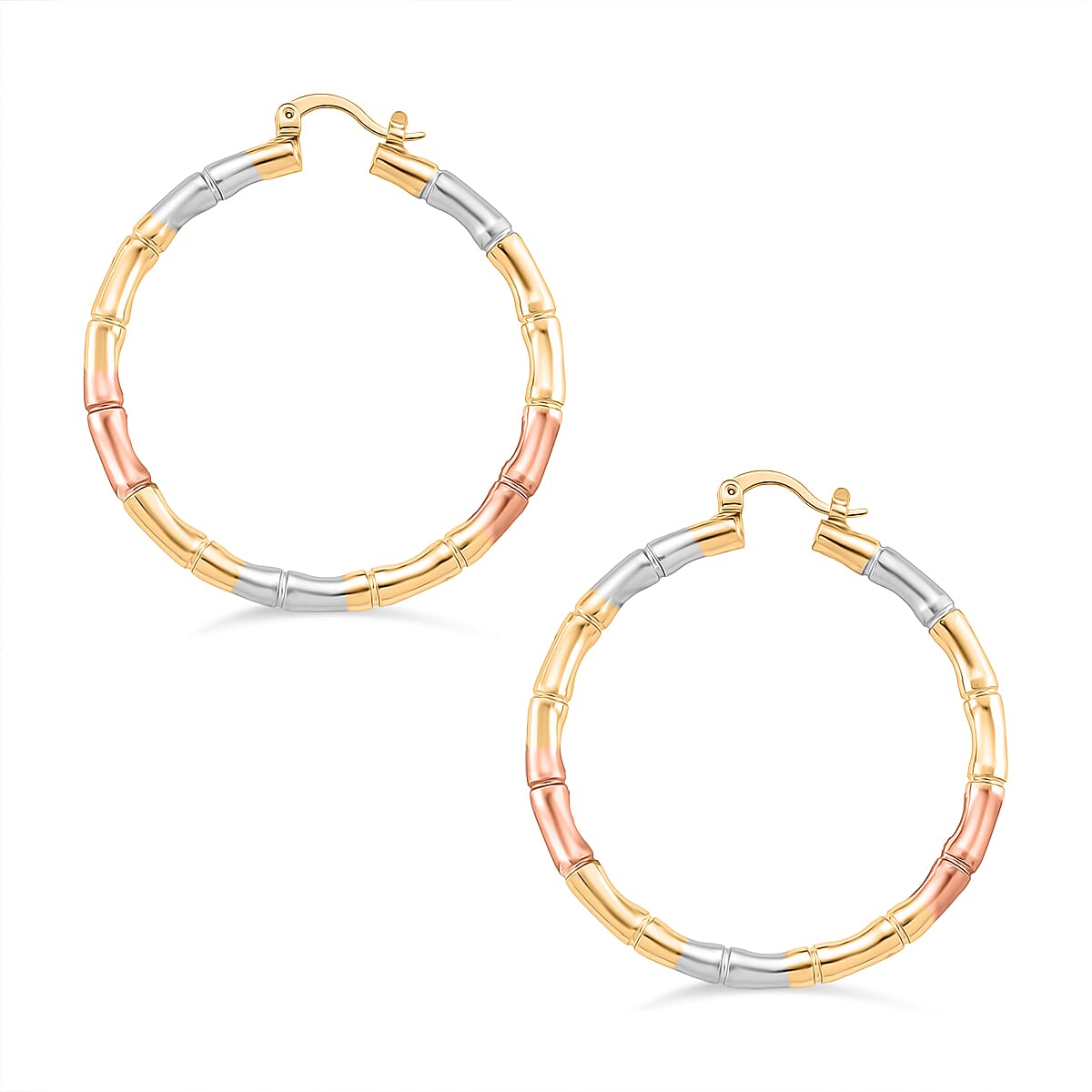 Set of 2 - J &amp; Half Hoop Earring with Clasp in Tri Colour 4423847 8