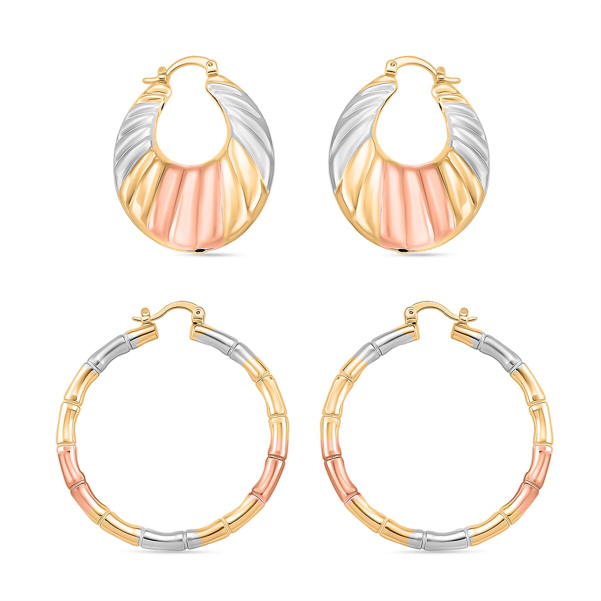 Set of 2 - J Hoop Half Hoop Earring with Clasp in Tri Colour 4423849 0