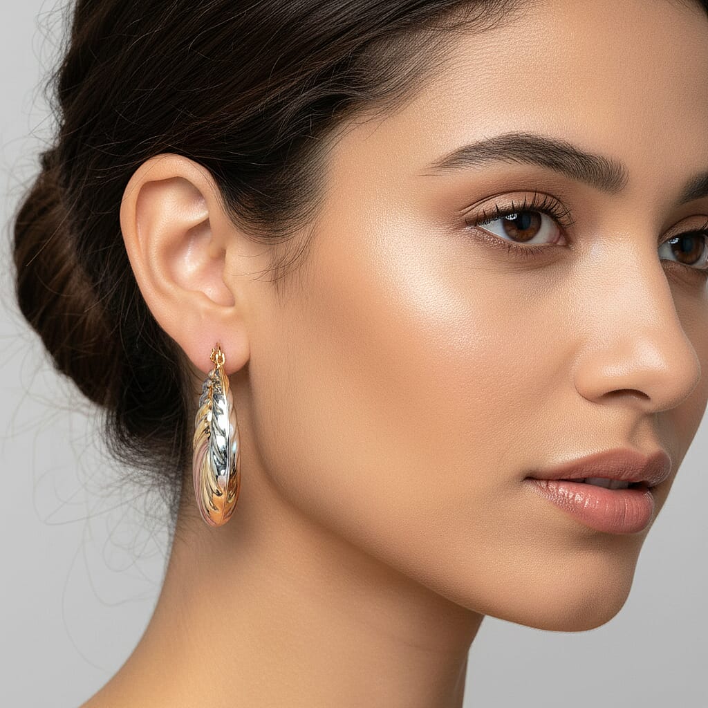 Set of 2 - J Hoop Half Hoop Earring with Clasp in Tri Colour 4423849 3