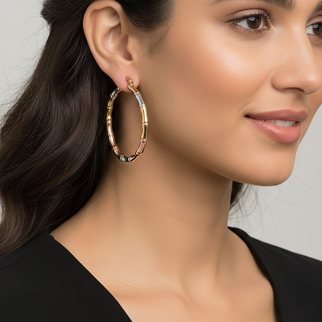 Set of 2 - J Hoop Half Hoop Earring with Clasp in Tri Colour 4423849 4