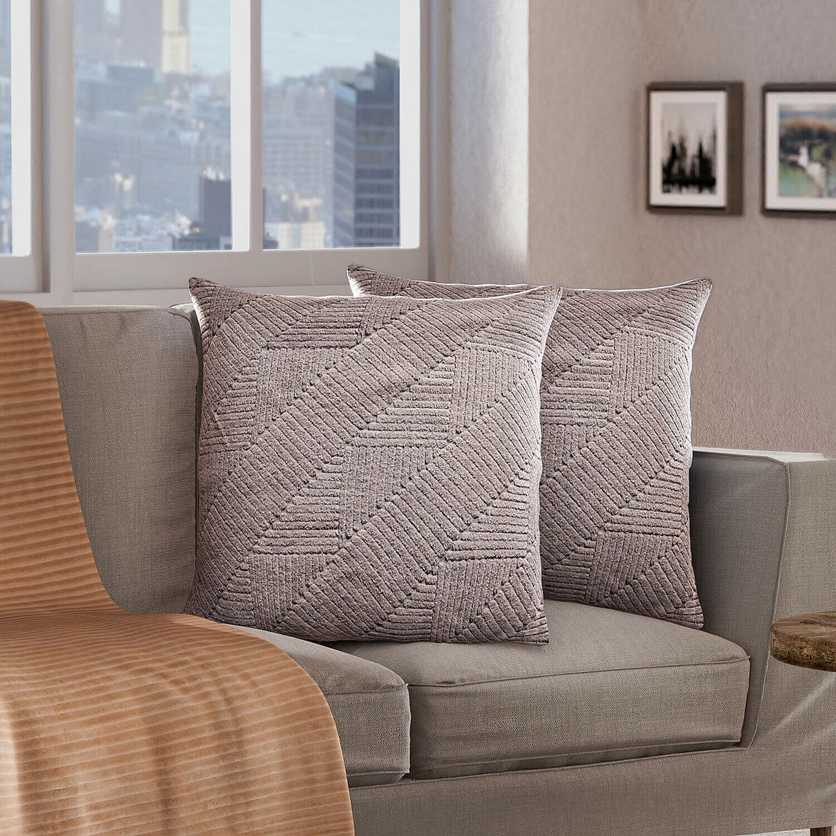 Set of 2 - 100% Cotton Knitted Jacquard Textured Cotton Cushion Cover (Size 45) - Silver 7282986 0