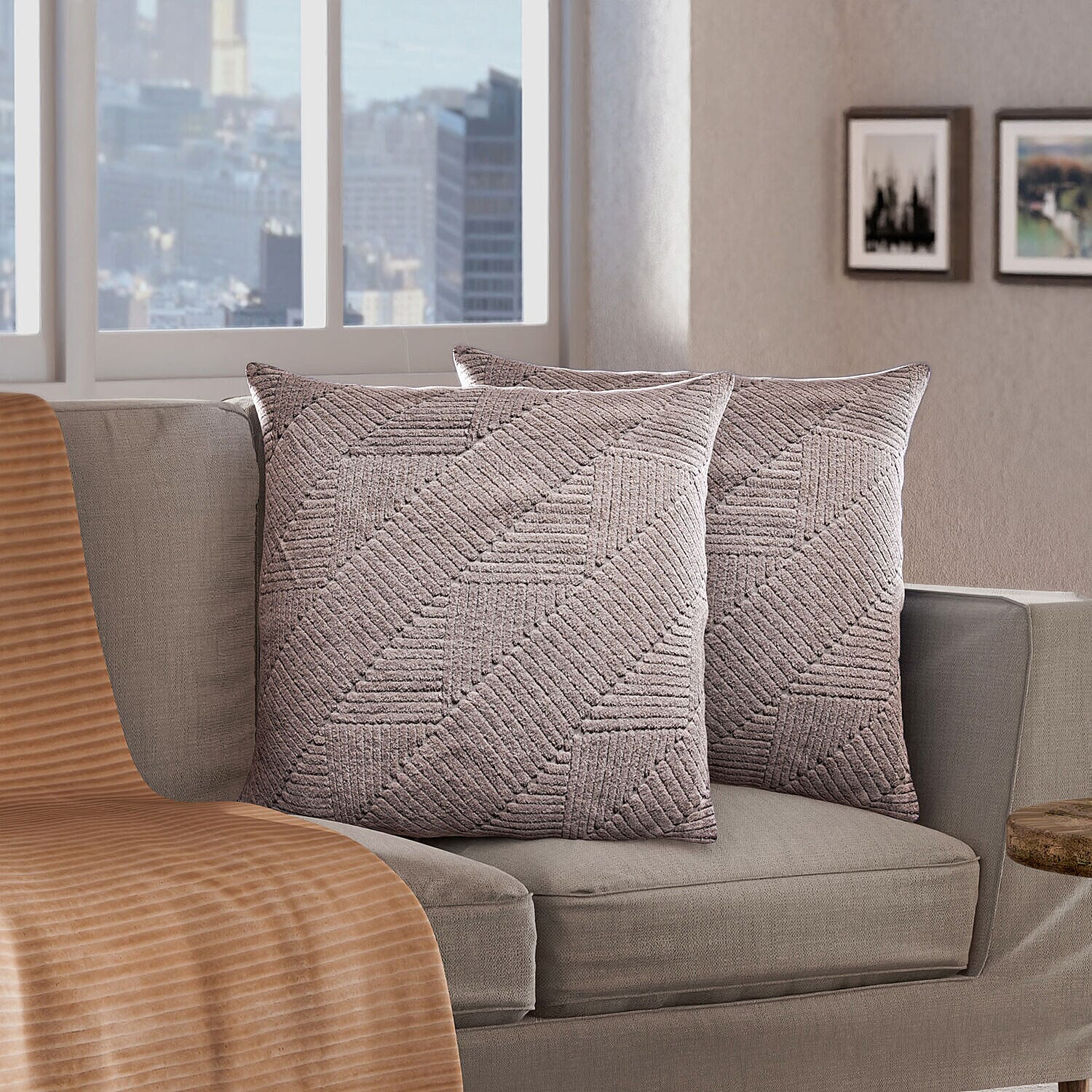 Set of 2 - 100% Cotton Knitted Jacquard Textured Cotton Cushion Cover (Size 45) - Silver 7282986 0